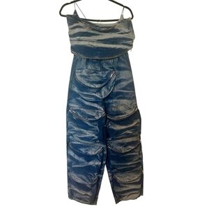 Cargo-Style Blue Jean Utility Pants with Multiple Zip Pockets & Topp